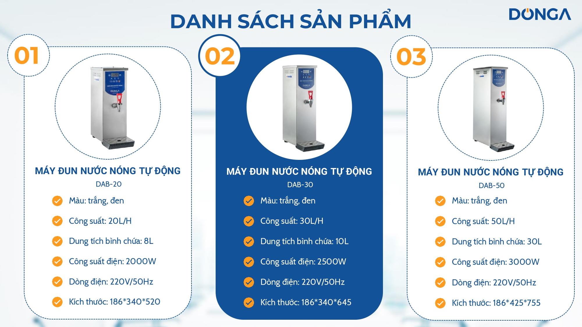 Hình 2: Danh sách máy đun nước nóng Đông Á 1 vòi