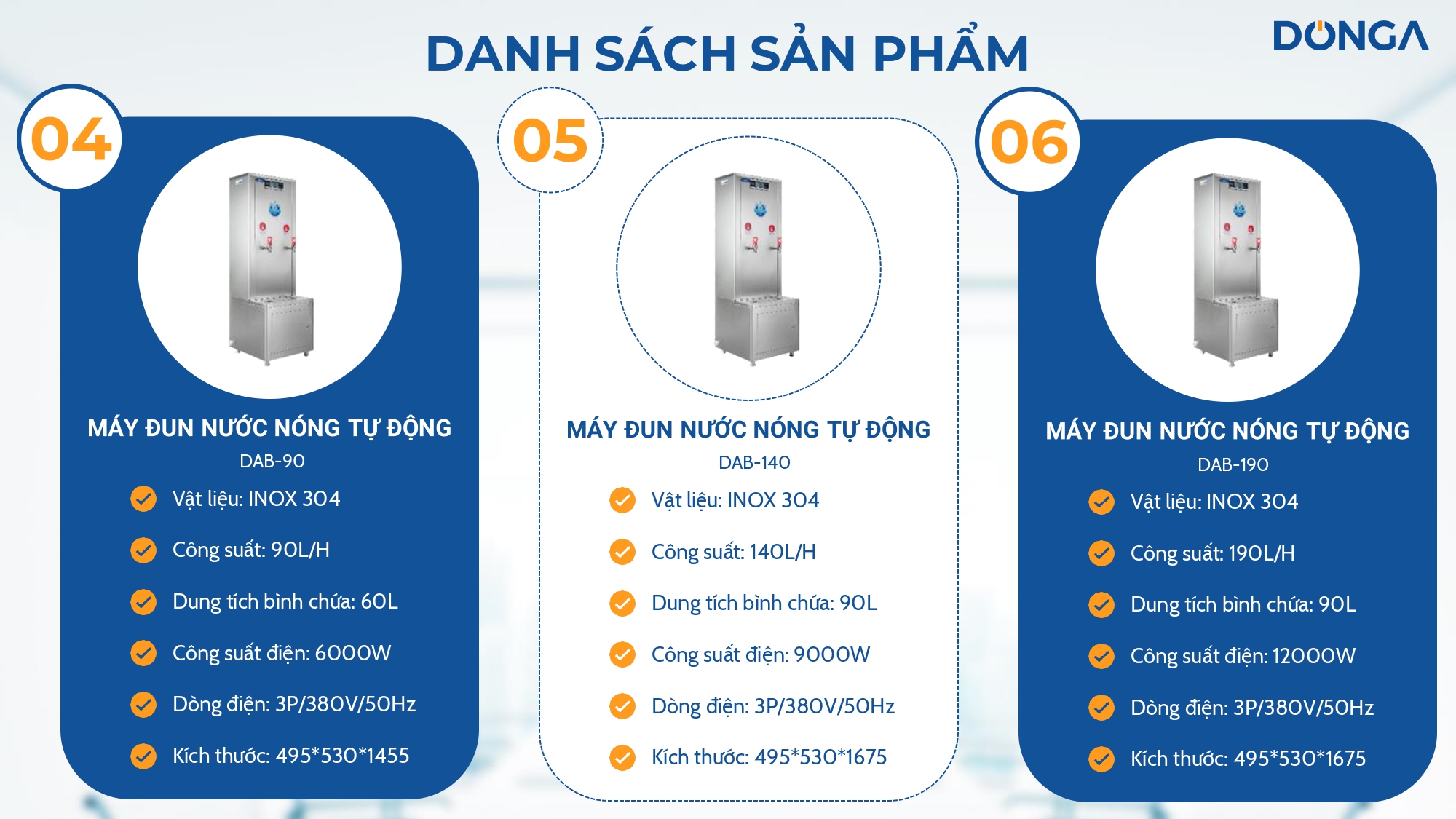 Hình 3: Danh sách máy đun nước nóng Đông Á 2 vòi